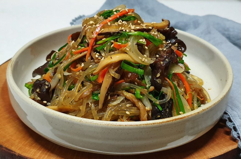 A photo of a plate of Japchae